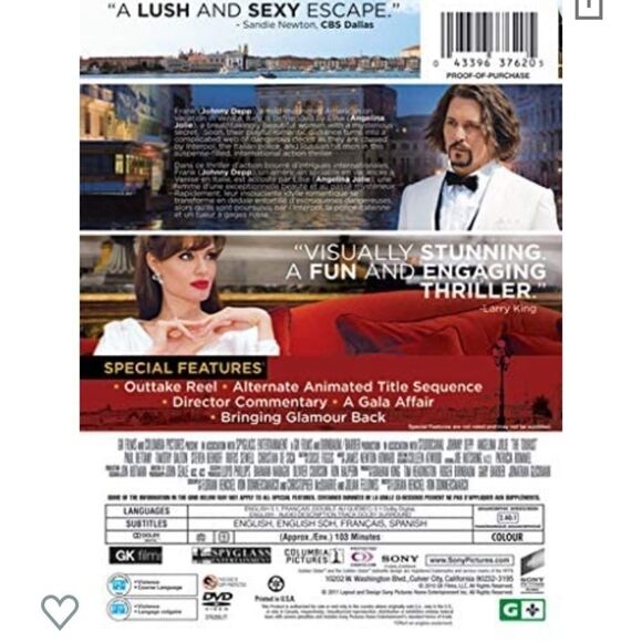 🍿3/$15 DVD The Tourist Starring Johnny Depp and Angelina Jolie Rated PG 13 - Picture 6 of 13